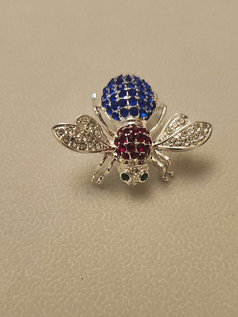 Joan Rivers Silver Tone Blue, Red, Clear and Green Crystal Bee Brooch